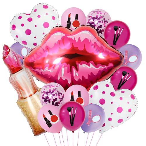Spa Make-up Party Dekorationen Mädchen - 15 Stück rote Lippen Herz Folienballon und Kosmetik Latex Luftballons, Make Up Themed Geburtstag Party Supplies Spa Make-up Party Dekorationen Mädchen - 15 Stück rote Lippen Herz Folienballon und Kosmetik Latex Luftballons, Make Up Themed Geburtstag Party Supplies von Wylario