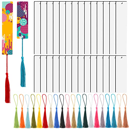 Wyleaves Sublimations-Lesezeichen, 30 Stück Sublimations-Lesezeichen, doppelseitig bedruckt, DIY-Lesezeichen mit bunten Quasten und Loch, Lesezeichen-Geschenke in 2 Größen für Frauen, Männer, Kinder von Wyleaves