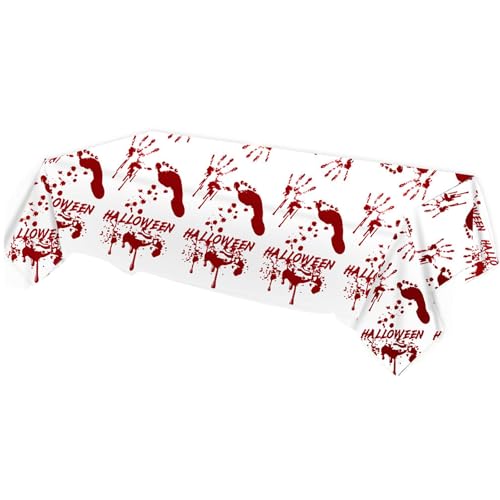 Halloween Bloody Handprint Tischdecke wasserdichte Polyethylenmaterialien Esstisch Abdeckung Für Partydekorationen Wasserdicht von Wynrzyj