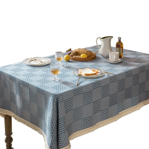 Moderne Geometrische Tischabdeckung Waschbarer Tischdecke Mit Fransen Detail Für Küchenarbeitsplatten Möbel Schutz Baumwollwäsche Look Polyester Tischdecke von Wynrzyj