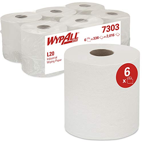 WYPALL* L20 EXTRA Wischtücher, Zentralentnahme, 7303 – 6 Rollen x 300 weiße, 2-lagige Blätter von Wypall