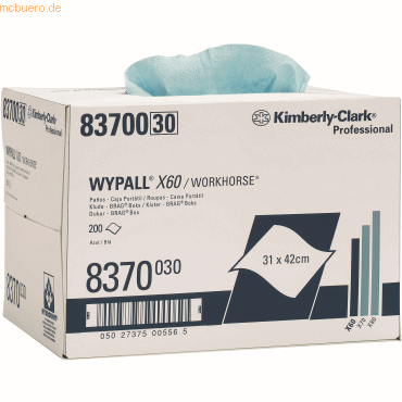 Wypall Wischtücher Wypall X60 1-lagig 31,7x42,6cm Bragbox hellblau von Wypall