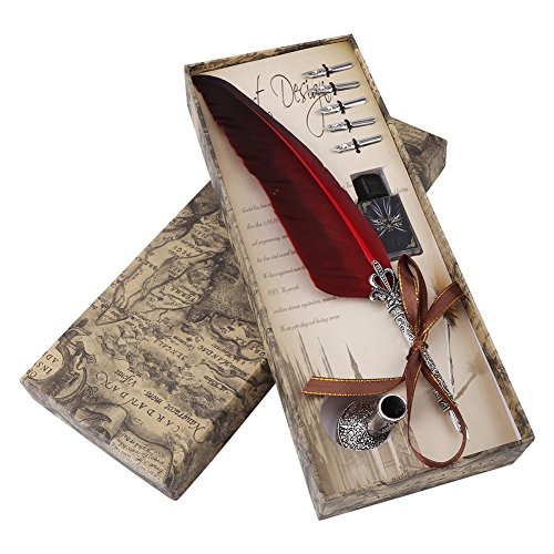 Wytino Füllfederhalter, Quill Dip, Englische Kalligraphie, Füllfederhalter, Quip Pen mit 5 Federn (Rot) von Wytino