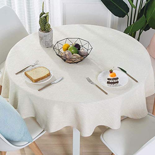 Wyxy Einfache runde Tischdecke, Baumwoll-Leinenstoff Staubdichte Tischdecke für die Tischdekoration in der Küche (Farbe: Cremeweiß, Größe: Diametro80cm) von Wyxy