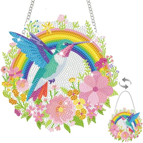 Kolibri Diamond Painting Anhänger, DIY Diamant zum Aufhängen, 5D Diamond Painting Fensterbilder Beidseitig für Erwachsene Kinder, Gartendekoration für Draußen Drinnen Balkon Fenster Wand Eingang Decor von Wzczf