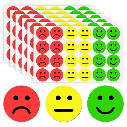 Wzhtuzi 2400 Stück 25mm Smile Stimmungsaufkleber, Smile Aufkleber, Fröhliche Traurige Sticker, Rot-Gelb-Grüne Stimmungsaufkleber für Moderationskarten Moderationskoffer Belohnungssticker (3 Farben) von Wzhtuzi