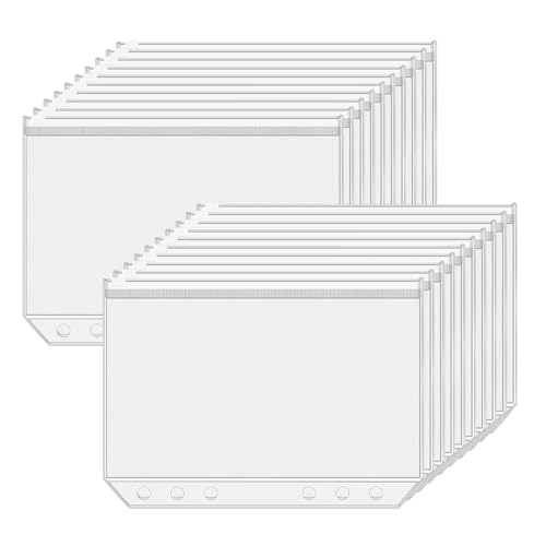 Wzhtuzi Binder Taschen, 20 Stück A5 Prospekthüllen, Durchsichtige PVC 6-Loch Klarsichthüllen, Wasserdicht Ordnertaschen, Bindertaschen Reißverschluss für A5 Ringordner Notebook-Binder Wzhtuzi Binder Taschen, 20 Stück A5 Prospekthüllen, Durchsichtige PVC 6-Loch Klarsichthüllen, Wasserdicht Ordnertaschen, Bindertaschen Reißverschluss für A5 Ringordner Notebook-Binder von Wzhtuzi
