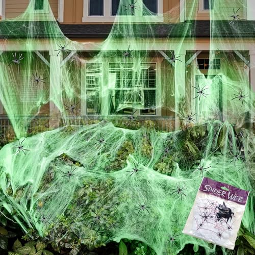 Wzone 200g Spinnennetz Halloween Deko + 60Pcs Spinne, Dehnbar Spinnennetz Deko Halloween Dekoration, Garten Horror Halloween Dekoartikel für Outdoor, Indoor von Wzone