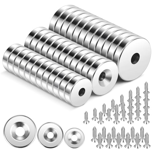 Wzone 36 Stück Mini Magnete Stark Set, 3 Größen Neodym Magnete mit Loch mit Schrauben Flach für Magnetplatte, Küche, Kühlschrank und Werkzeugraum Wzone 36 Stück Mini Magnete Stark Set, 3 Größen Neodym Magnete mit Loch mit Schrauben Flach für Magnetplatte, Küche, Kühlschrank und Werkzeugraum von Wzone