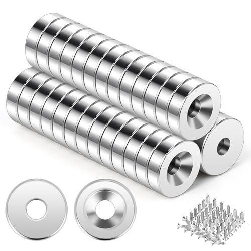 Wzone 40 Stück Neodym Magnete mit Loch 10x3mm Mini Magnete Stark mit Schrauben Flach für Kühlschrank, Küche und Magnettafeln Wzone 40 Stück Neodym Magnete mit Loch 10x3mm Mini Magnete Stark mit Schrauben Flach für Kühlschrank, Küche und Magnettafeln von Wzone