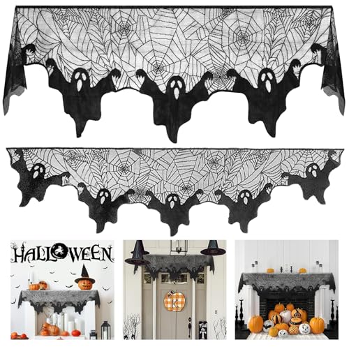 Wzone 55 x 200 cm Halloween Spinnennetz Deko, Geister Schwarz Spitze Spinnennetz, Grusel für Tür Karneval Halloween Party von Wzone