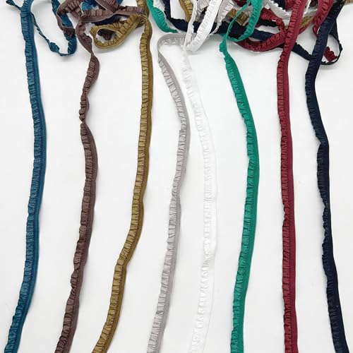 Elastisches Rüschenband mit Spitzenbesatz, Stretch-Rüschenband, 8 Farben, 1,9 cm breit, schmaler Rüschenrand, Spitzenband für Kleidung, Kissenbezüge, Dekorationen und Geschenkverpackungen (dunkle Elastisches Rüschenband mit Spitzenbesatz, Stretch-Rüschenband, 8 Farben, 1,9 cm breit, schmaler Rüschenrand, Spitzenband für Kleidung, Kissenbezüge, Dekorationen und Geschenkverpackungen (dunkle von Wzttdm