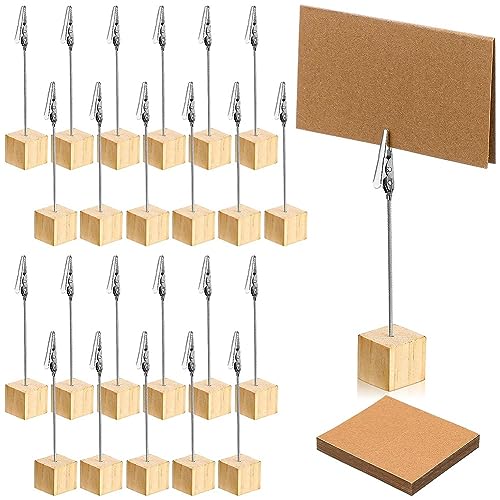 Wzxksoac 24 Stück Tischnummernhalter-Ständer + Memo-Clips und Kraftkarten-Holzbildständer von Wzxksoac