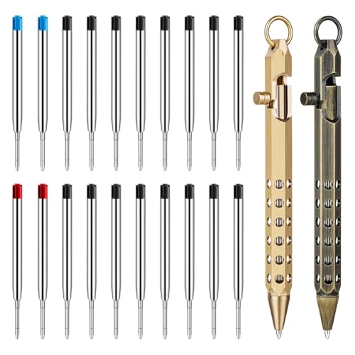 Wzxksoac 2er-Pack Bolt Action Stift Set Sechseckiger Massiver Messing Taschenstift mit 20 Kugelschreiber Nachfüllungen C von Wzxksoac
