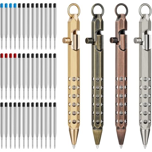Wzxksoac 4er-Pack Bolt Action Stift Set Sechseckiger Massiver Messing Taschenstift mit 40 Kugelschreiber-Nachfüllungen von Wzxksoac