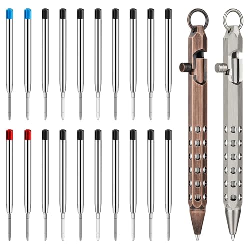 Wzxksoac Bolt Action Stiftset (2er-Pack), Sechseckiger Massiver Messing-Taschenstift mit 20 Kugelschreiber-Nachfüllungen D von Wzxksoac