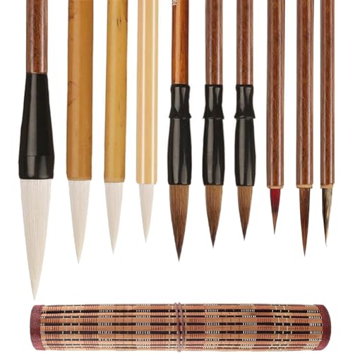 Wzxksoac Premium 10-Teiliges Set Chinesischer Kalligrafie-Pinsel - Schreibpinsel mit Rollbarem Bambus-Pinselhalter für Anfänger und Künstler von Wzxksoac