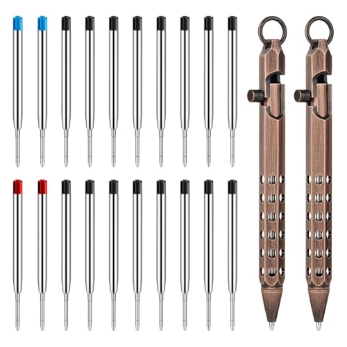Wzxksoac Sechseckiger Massiver Messing Bolt Action Stift Set - 2er-Pack Taschenstift Enthält 20 Kugelschreiber-Nachfüllungen E von Wzxksoac