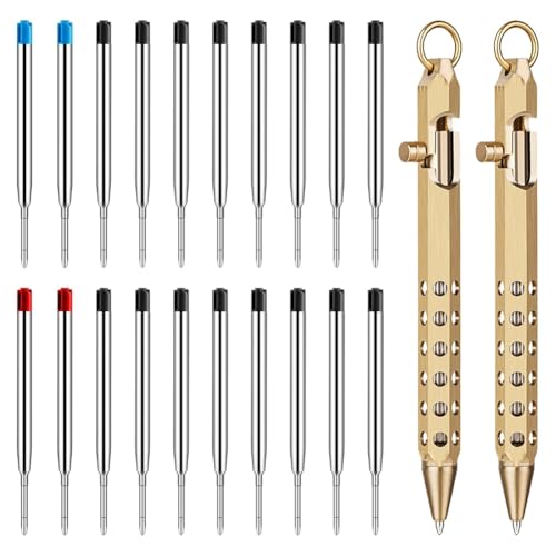 Wzxksoac Sechseckiger Massiver Messing -Kugelschreiber-Set (2er-Pack), Enthält 20 Kugelschreiber-Nachfüllminen A von Wzxksoac