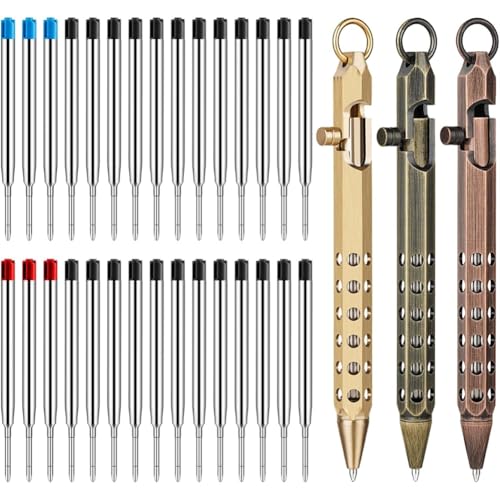 Wzxksoac Taschenstift-Set, 3er-Pack Bolt Action Sechseckig Aus Massivem Messing mit 30 Kugelschreiber-Nachfüllungen A von Wzxksoac