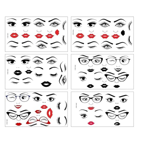 Wzxksoac UV-Transfer-Gesichtssticker für Bastelarbeiten Mund Augenbrauen Nase Dekorationen, 6 Blätter von Wzxksoac