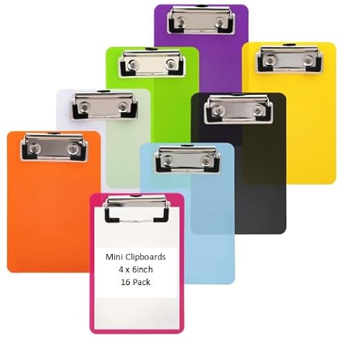 16 Stück Mini Klemmbretter 10x15cm, Farbige Kunststoff Schreibbrett Klemmbrett mit Metalklemme und Aufhängeose, Kleines Memo Klemmbretter Schreibplatte Clipboard für Büro, Schule, Kneipe, Restaurant von X-BLTU