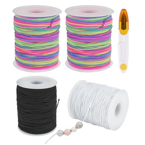 400m Gummiband für Armbänder, 4 Rollen 1mm Elastisches Band für Armbänder mit Schere, Elastisch Faden Perlenschnur, Elastische Schmuckfaden Nylonschnur für Armband Halskette Perlen Basteln und DIY 400m Gummiband für Armbänder, 4 Rollen 1mm Elastisches Band für Armbänder mit Schere, Elastisch Faden Perlenschnur, Elastische Schmuckfaden Nylonschnur für Armband Halskette Perlen Basteln und DIY von X-BLTU