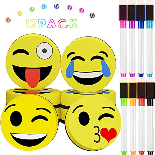 4er Set Whiteboard Schwamm+Whiteboard Marker, Magnetisch Whiteboard Schwamm mit Stifte,2 in 1 Kreidemarker mit 8 Farben, Trocken Abwischbar, Rundspitze 1-2mm,Perfekt für Zuhause Schule Büro von X-BLTU