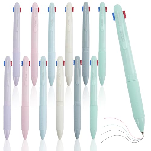X-BLTU 12 Stück Einziehbarer Kugelschreiber, 4-in-1 Mehrfarbig Stifte 0,5mm Retractable Ballpoint Pens für Büro Schulbedarf Studenten Kinder Geschenk Mitbringsel Kindergeburtstag von X-BLTU