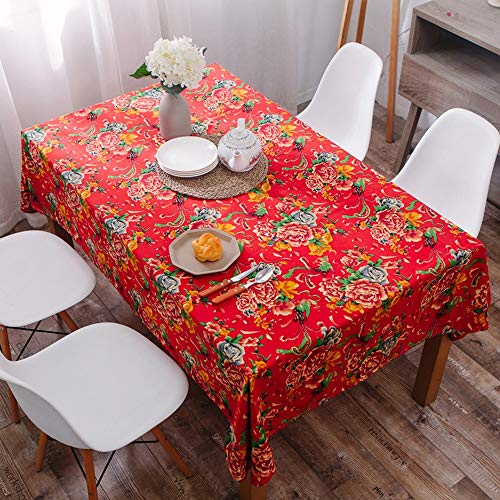 X-DENG Rote Tischdecke Große Blume Tischdecke Vintage Tischdecke Baumwolle und Leinen Restaurant Tischdecke Bauernhaus Chinesischer Stil (Color : 140 * 300cm) von X-DENG
