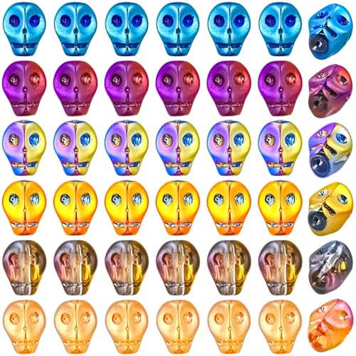 120 Stück bunte Totenkopf-Glasperlen, galvanisierte Glasperlen, handgefertigte Glasperlen für Schmuckherstellung, DIY, Perlenarmbänder von X Hot Popcorn