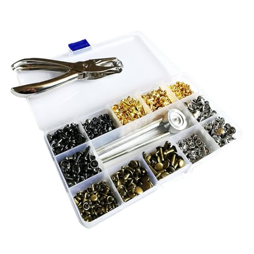 180 Sets Ledernieten Doppelkappen Nieten Metallnieten mit 3 Einstellwerkzeug-Zangen für Lederhandwerk, Reparatur, Lederwaren 180 Sets Ledernieten Doppelkappen Nieten Metallnieten mit 3 Einstellwerkzeug-Zangen für Lederhandwerk, Reparatur, Lederwaren von X-Institute