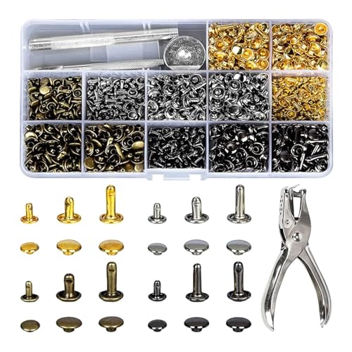 480 Sets Ledernieten, 3 Größen, 4 Farben, Doppelkappen, Nieten, Metallnieten mit Zange und 3 Einstellwerkzeugen, Lederhandwerkszubehör 480 Sets Ledernieten, 3 Größen, 4 Farben, Doppelkappen, Nieten, Metallnieten mit Zange und 3 Einstellwerkzeugen, Lederhandwerkszubehör von X-Institute
