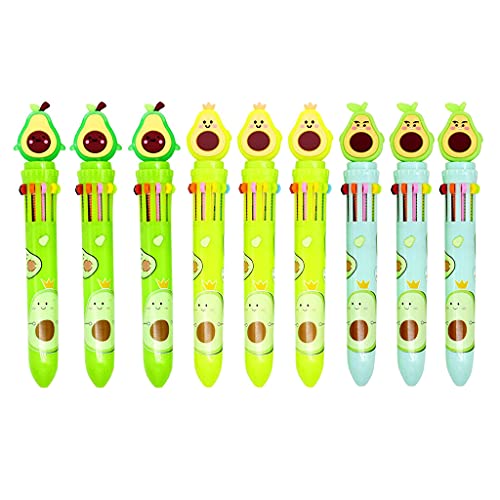 9 Stück Cartoon-Avocado-Kugelschreiber, farbiger Schreibstift, einziehbarer Kugelschreiber, Büro, Schule, Zuhause, Schreibzubehör von X-Institute