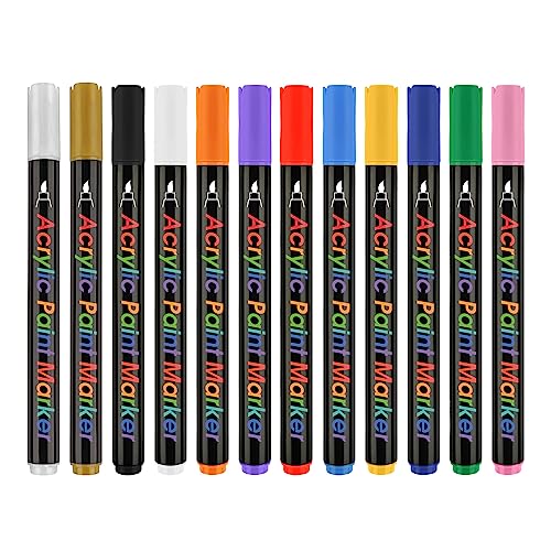 Acrylfarbstifte, Acrylfarben-Marker, Marker, schnelltrocknende Lackstifte für Steinmalerei, 12 Farben von X-Institute