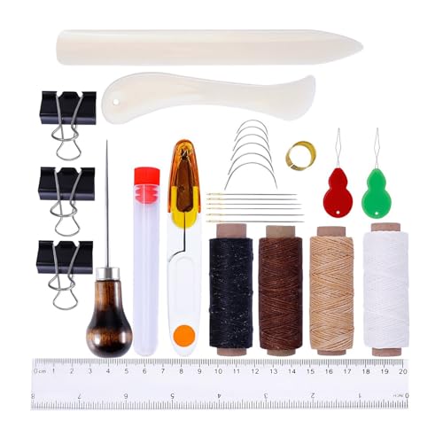 Leder-Handwerkzeug-Set zum Nähen, Nähen, Stempeln, Schnitzen, Lederarbeiten, grundlegende Leder-Nähwerkzeuge, Leder-Nähwerkzeuge, Lederarbeitswerkzeuge, Lederhandnähwerkzeuge, Leinen-Ahle Leder-Handwerkzeug-Set zum Nähen, Nähen, Stempeln, Schnitzen, Lederarbeiten, grundlegende Leder-Nähwerkzeuge, Leder-Nähwerkzeuge, Lederarbeitswerkzeuge, Lederhandnähwerkzeuge, Leinen-Ahle von X-Institute