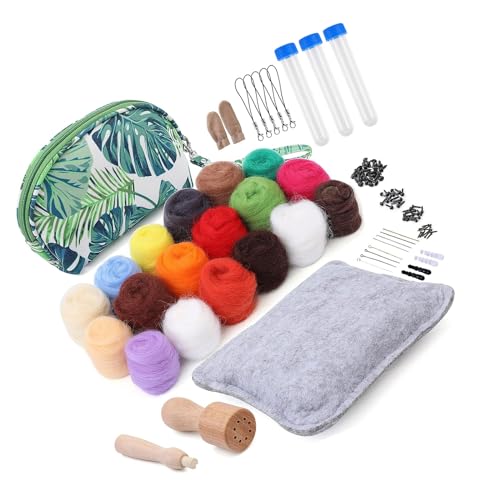 Nadelfilz-Starter-Kits mit 18 Farben, Wollfilz-Werkzeug und Aufbewahrungstasche für gefilzte Tierfilzbedarf, Nadelfilz von X-Institute