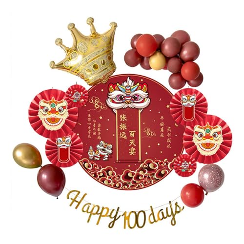 X-Institute Chinesische selbstklebende Papierfächer Set für Kinder, Jahr, Geburtstag, Löwen, Tanz, Geburtstag, Hintergrund, Zhuazhou, Partyzubehör, rundes Muster, Papiergirlanden, Dekoration von X-Institute