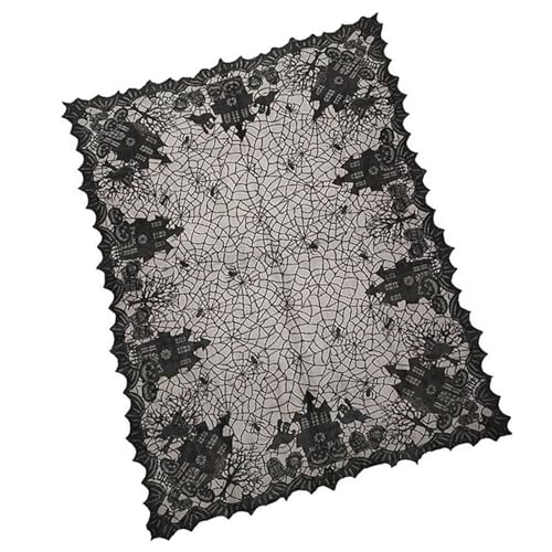 X-Institute Gruselige Halloween-Tischdecke, 134,6 x 175,3 cm, rechteckig, Festival, schwarze Spitze, Dekoration für festliche Anlässe X-Institute Gruselige Halloween-Tischdecke, 134,6 x 175,3 cm, rechteckig, Festival, schwarze Spitze, Dekoration für festliche Anlässe von X-Institute