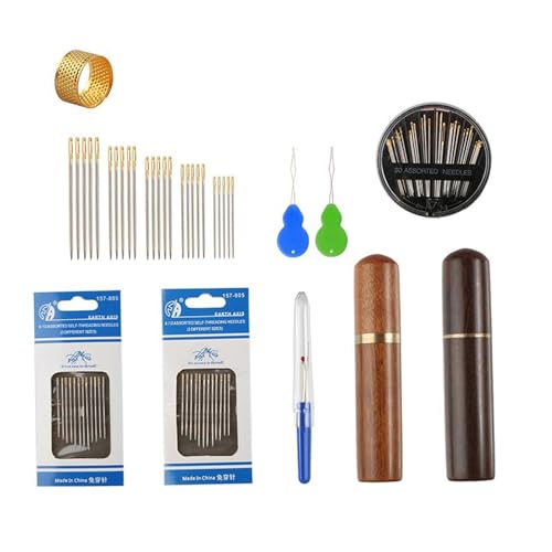X-Institute Handnähnadel mit Nahteinfädler, Fingerhut, verschiedene Größen, Sticknadel für Handnähen, Kunst, Handwerk, Stoff, Bastelzubehör von X-Institute