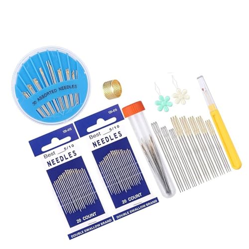 X-Institute Handnähnadel mit Nahteinfädler, Fingerhut, verschiedene Größen, Sticknadel für Handnähen, Kunst, Handwerk, Stoff, Bastelzubehör von X-Institute