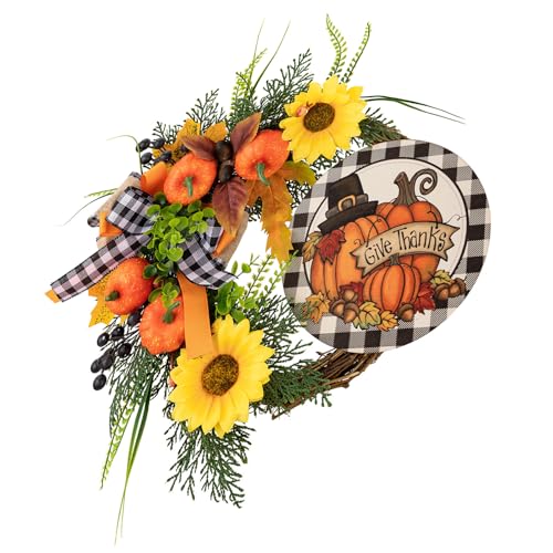 X-Institute Herbst-Kürbis-Türkranz, künstliche Ahorn-Sonnenblumen, Herbstdekoration, Girlanden für drinnen und draußen, Erntedankfest von X-Institute