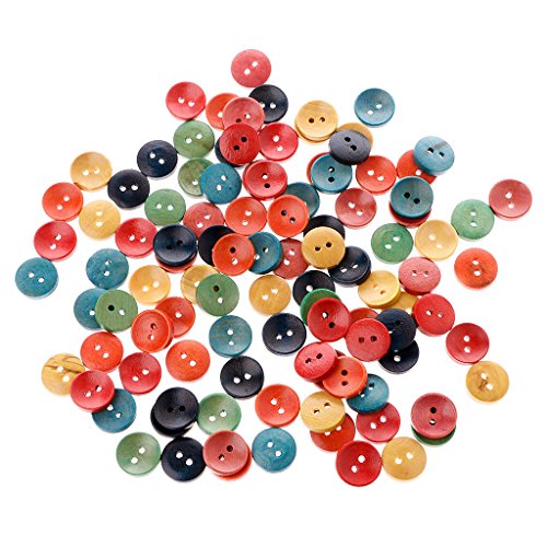 X-Institute Holzknöpfe, gemischt, 2 Löcher, 15 mm, Nähen, Scrapbooking, Basteln, 100 Stück von X-Institute