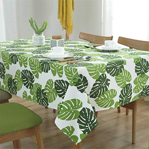 X-Labor Abwaschbar Tischtuch Tischdecke Eckig Wasserdicht Textil Stoff Tischwäsche Pflegeleicht Garten Zimmer Tischdekoration Grün Blatt 100 * 140cm von X-Labor