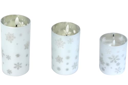 X-MAS LED Echtwachskerze in Glaswindlicht 3er Set Silber Schneeflocken Motiv Timer X-MAS LED Echtwachskerze in Glaswindlicht 3er Set Silber Schneeflocken Motiv Timer von X-MAS