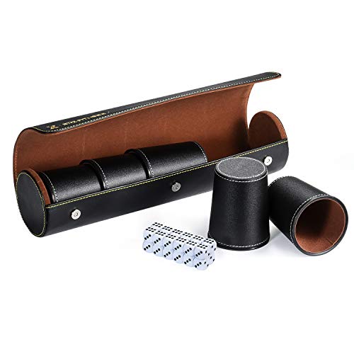 X SIM FITNESSX Würfelbecher Set, 5 Würfel mit Becher + 25 Punktwürfeln +Exklusives Aufbewahrungs und Transportetui aus Kunstleder mit Magnetverschluss. (Schwarz) von X SIM FITNESSX