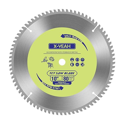 X-YEAH Kreissägeblatt aus Aluminium, 25,4 cm, 80T, Nichteisenmetall, mit 5/8-Zoll-Dorn, TCG, Gehrungs-/Tischsägeblatt X-YEAH Kreissägeblatt aus Aluminium, 25,4 cm, 80T, Nichteisenmetall, mit 5/8-Zoll-Dorn, TCG, Gehrungs-/Tischsägeblatt von X-YEAH