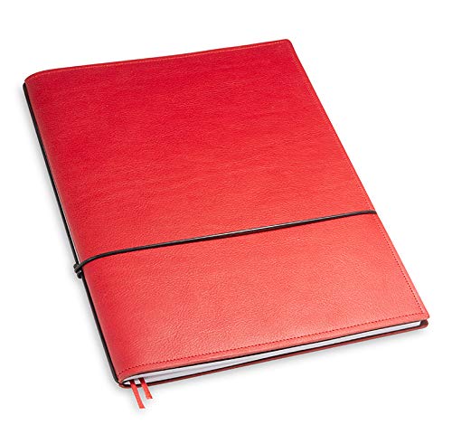 X17-A4+ Notizbuch/Personal Organizer | 9 mm dünn | rot, aus Leder. Nachfüllbar. Notizheft (blanko) mit Doppeltasche, Made in Germany. von X17