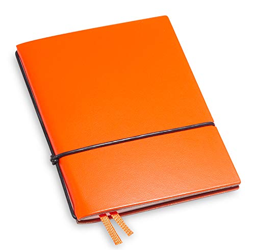 X17-A7 Notizbuch/Personal Organizer | 7mm dünn | orange; aus recyceltem Leder. Nachfüllbar. Notizheft (blanko) mit Doppeltasche, Made in Germany. von X17