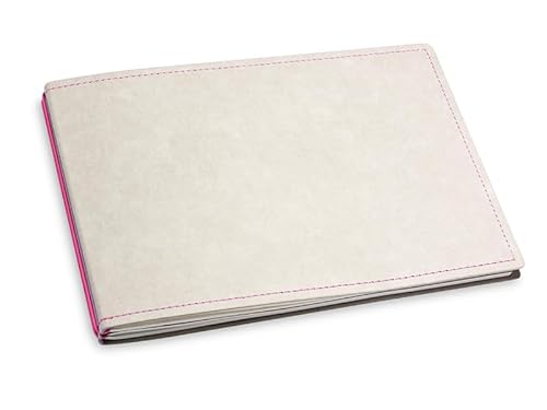 X17 Notizbuch A5+ Querformat, grau + magenta; Vegan! aus Deutsches Zellulose-Material. Austauschbare Notizhefte (blanko,kariert) mit Doppeltasche, Made in Germany von X17